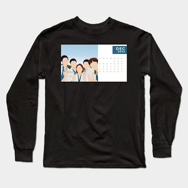 Calendar 2022 December with Korean Dramas Long Sleeve T-Shirt by ayshatazin